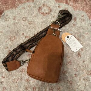 Anthropologie urban originals liberty brown vegan leather sling bag